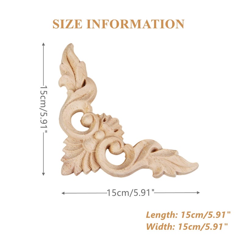 MUXSAM 4Pcs Wood Carved Appliques Onlays, Unpainted Little Wooden Corners Flower Carvings Decals for Mirrors Cabinets Walls Doors Chests Dressers Night Stand DIY Artwork Project, 15x15cm/5.9"x5.9" - Image 2